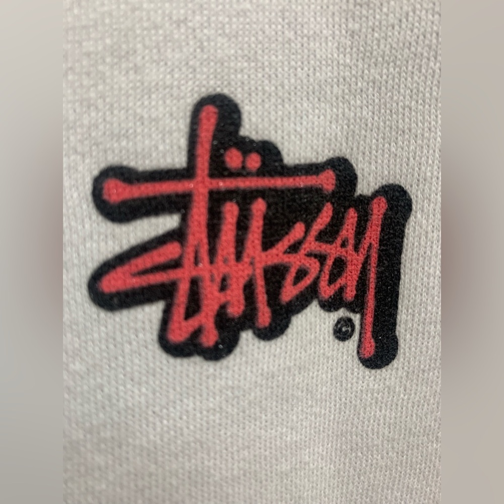 Stussy Lil’ Stu Men's Crewneck Sweater cream/white with pink stussy glitter